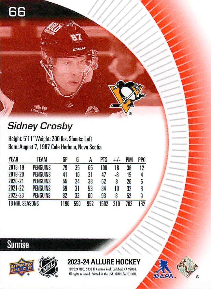 2023-24 UD Allure - Sidney Crosby - Sunrise #66