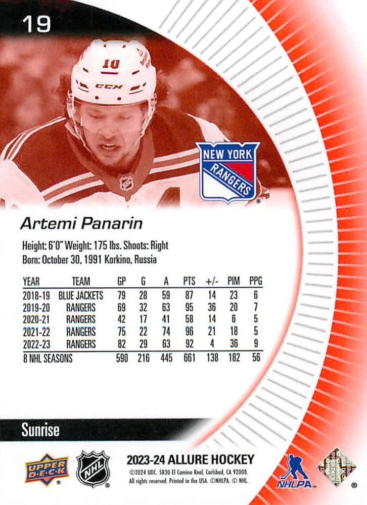 2023-24 UD Allure - Artemi Panarin - Sunrise #19