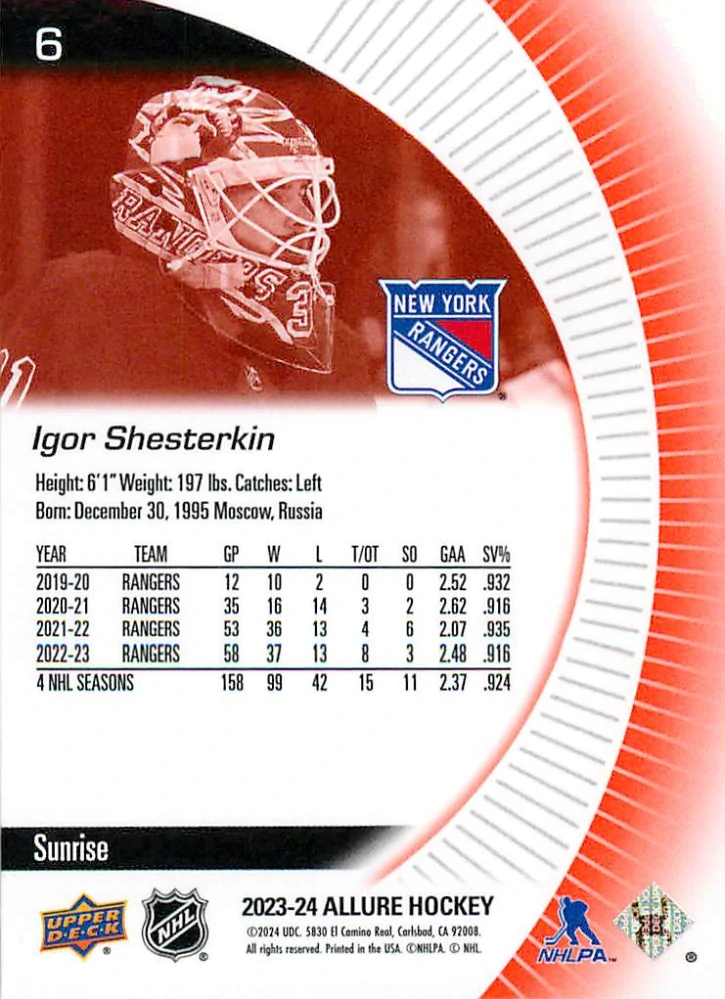 2023-24 UD Allure - Igor Shesterkin - Sunrise #6