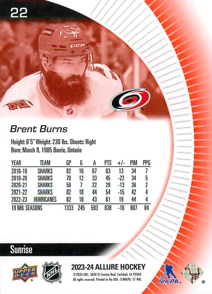 2023-24 UD Allure - Brent Burns - Sunrise #22