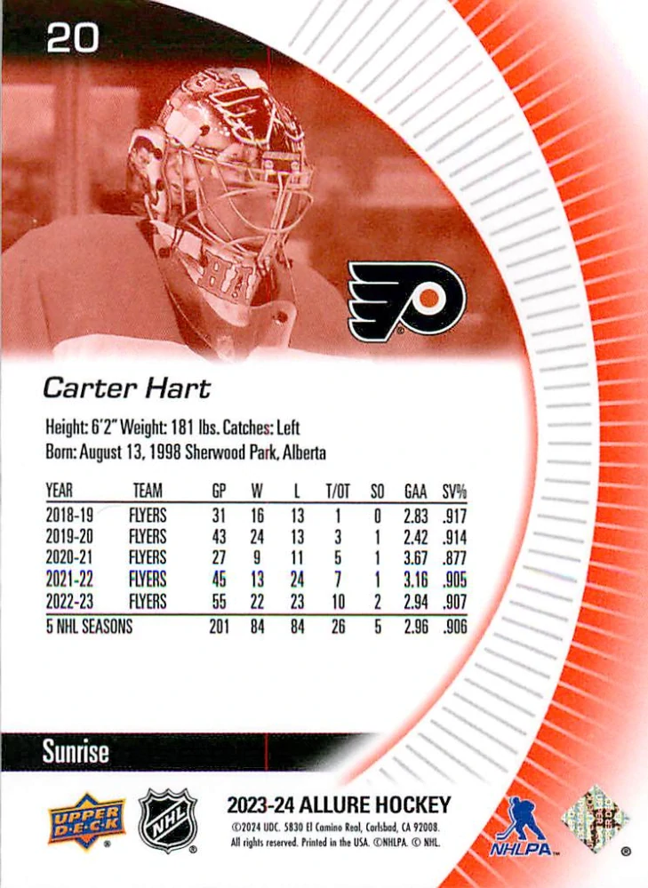 2023-24 UD Allure - Carter Hart - Sunrise #20