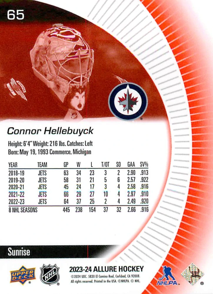 2023-24 UD Allure - Connor Hellbuyck - Sunrise #65