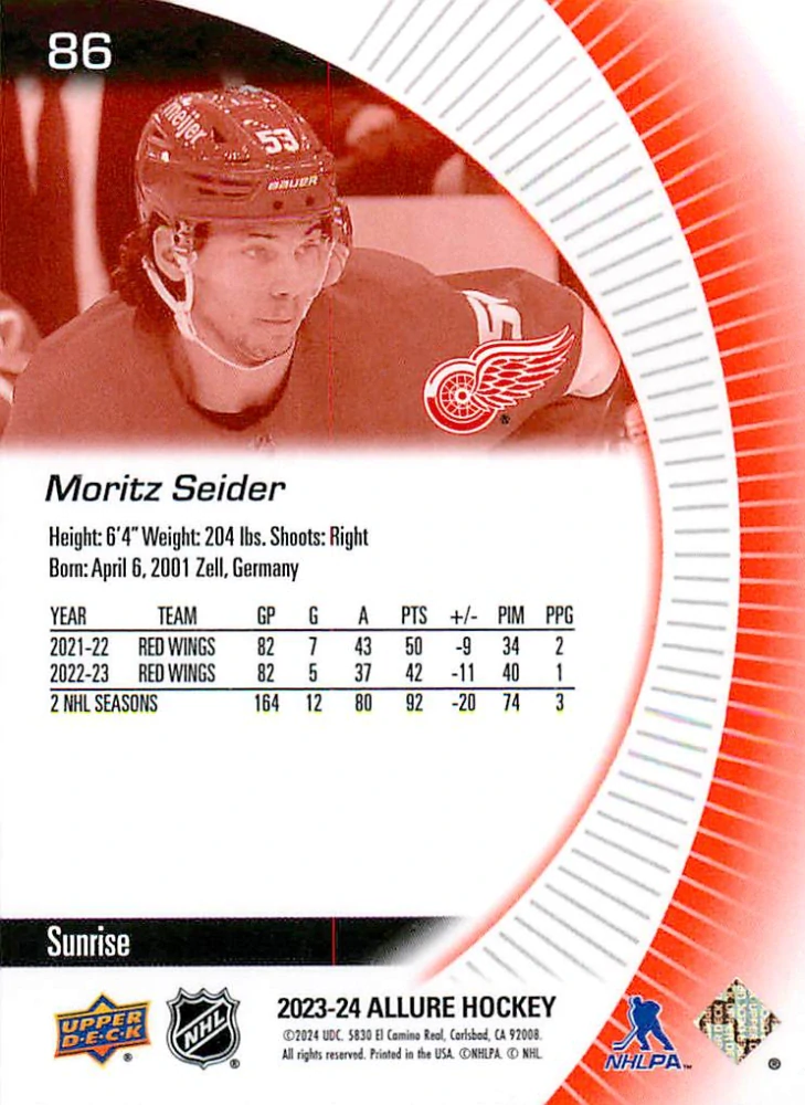 2023-24 UD Allure - Moritz Seider - Sunrise #86