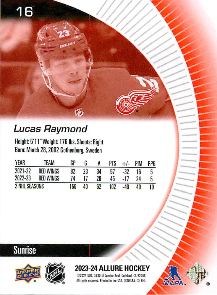 2023-24 UD Allure - Lucas Raymond - Sunrise #16