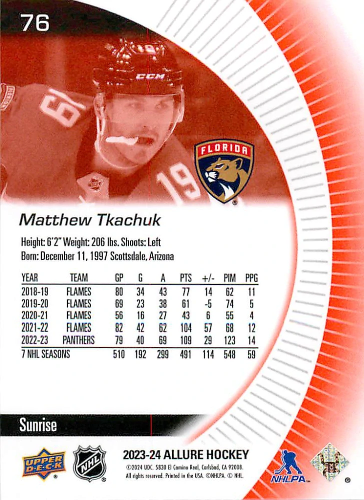 2023-24 UD Allure - Matthew Tkachuk - Sunrise #76