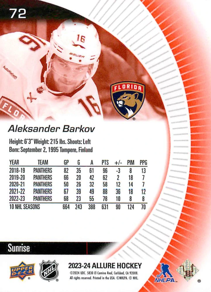 2023-24 UD Allure - Aleksander Barkov - Sunrise #72