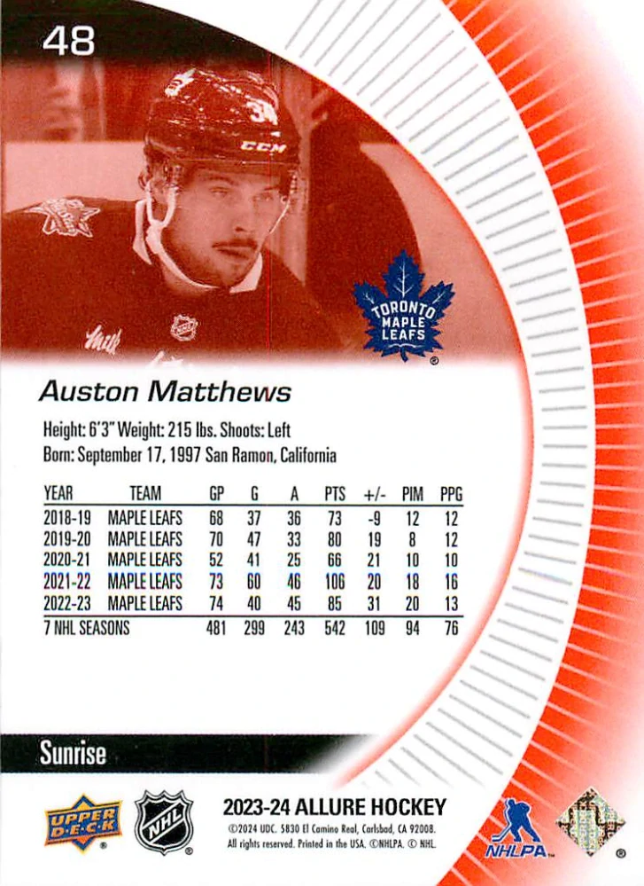 2023-24 UD Allure - Auston Matthews - Sunrise #48