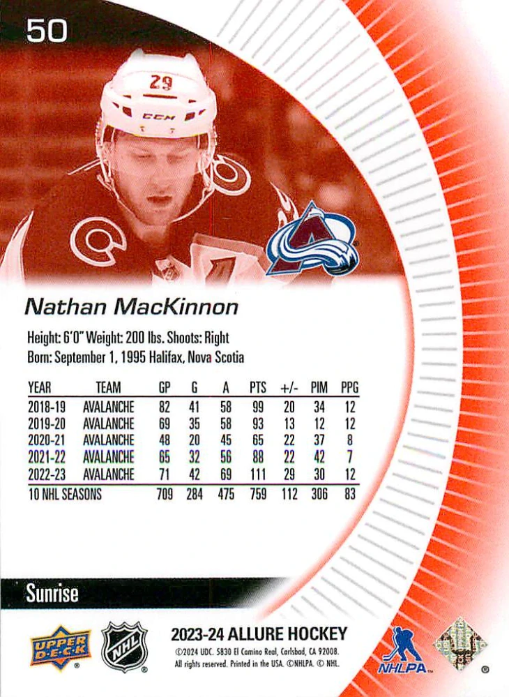 2023-24 UD Allure - Nathan MacKinnon - Sunrise #50