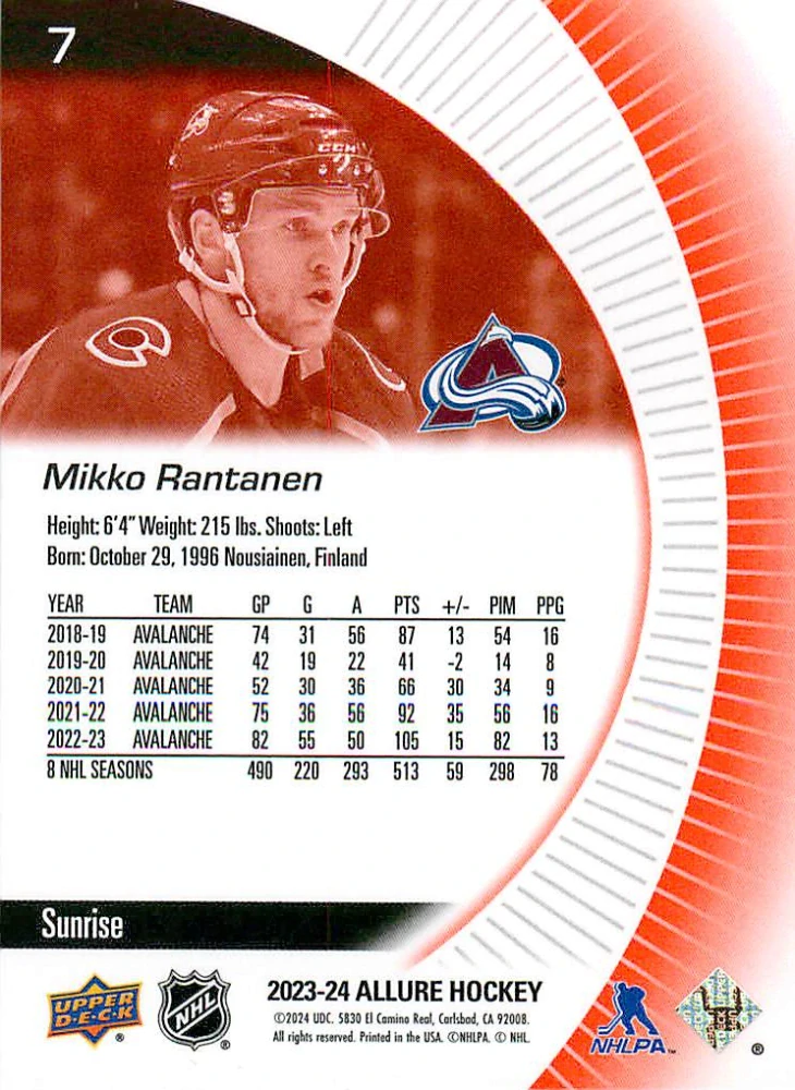 2023-24 UD Allure - Mikko Rantanen - Sunrise #7