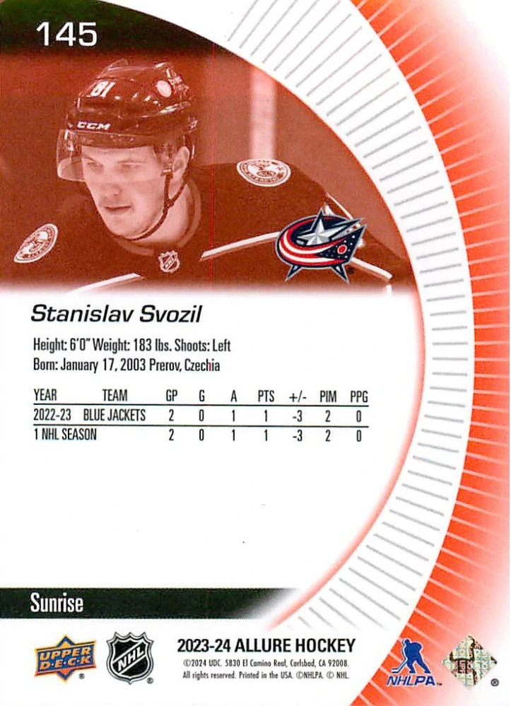 2023-24 UD Allure - Stanislav Svozil - Rookie Sunrise #145