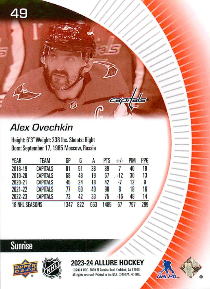 2023-24 UD Allure - Alex Ovechkin - Sunrise #49