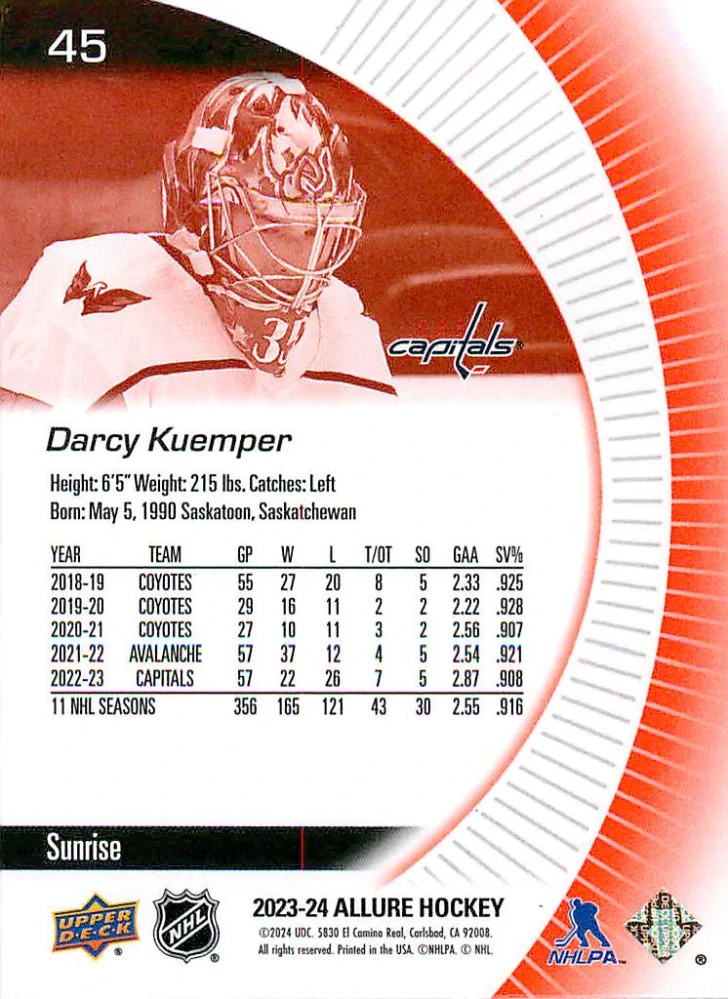 2023-24 UD Allure - Darcy Kuemper - Sunrise #45