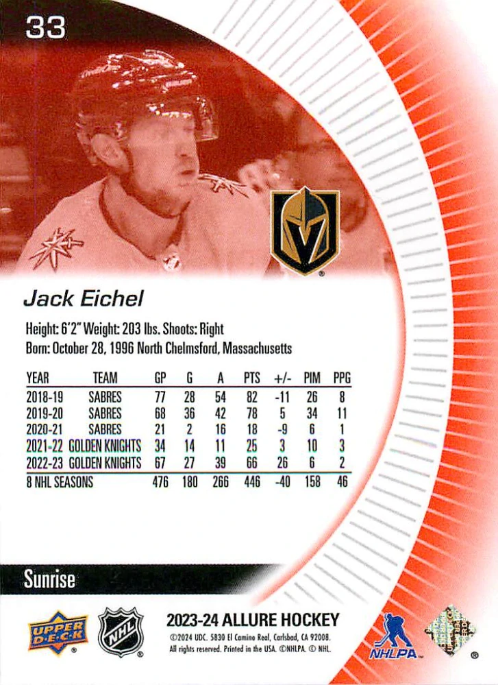 2023-24 UD Allure - Jack Eichel - Sunrise #33