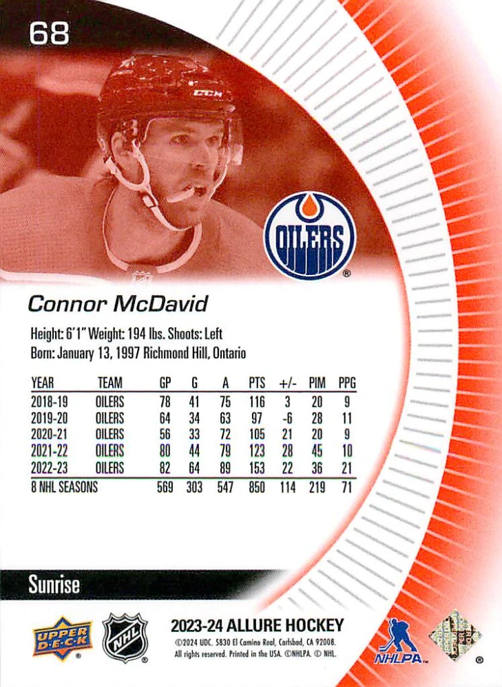 2023-24 UD Allure - Connor McDavid - Sunrise #68