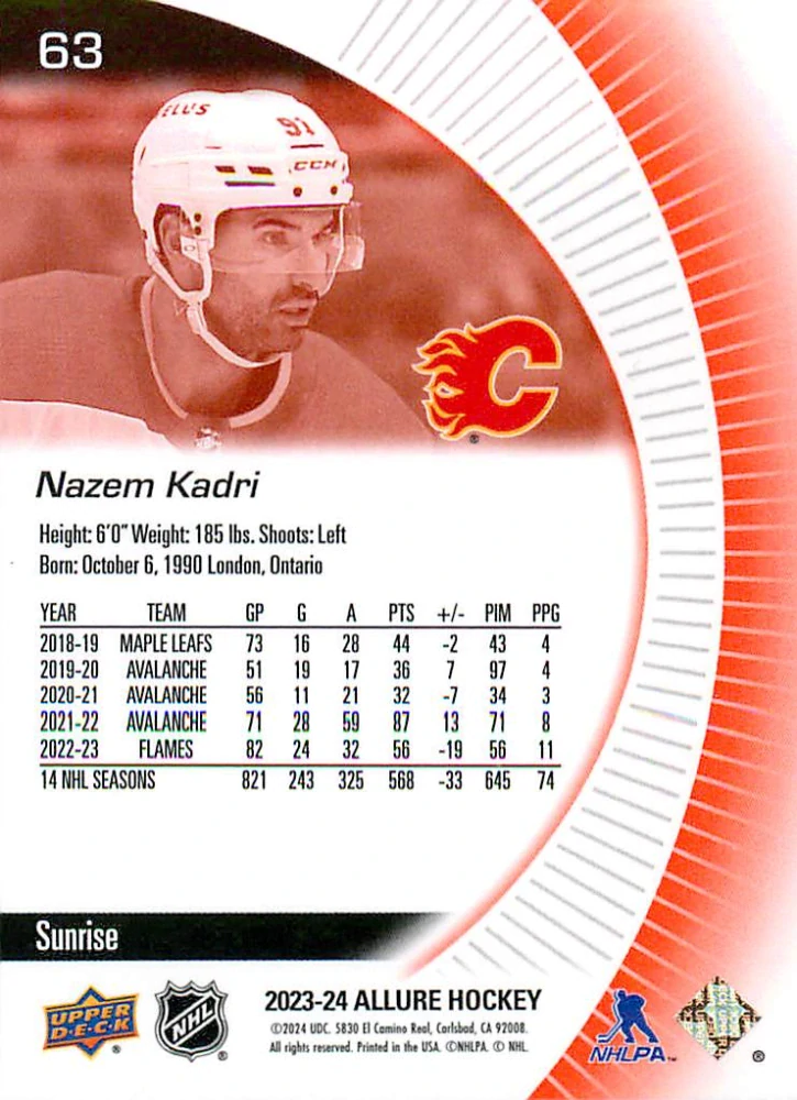 2023-24 UD Allure - Nazem Kadri - Sunrise #63