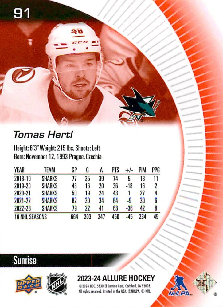 2023-24 UD Allure - Tomáš Hertl - Sunrise #91