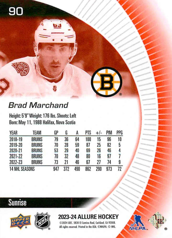 2023-24 UD Allure - Brad Marchand - Sunrise #90