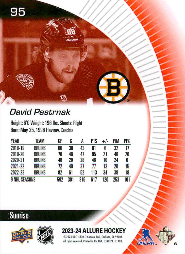 2023-24 UD Allure - David Pastrňák - Sunrise #95
