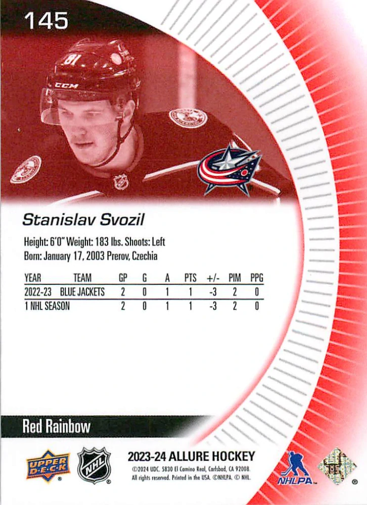 2023-24 UD Allure - Stanislav Svozil - Rookie Red Rainbow #145