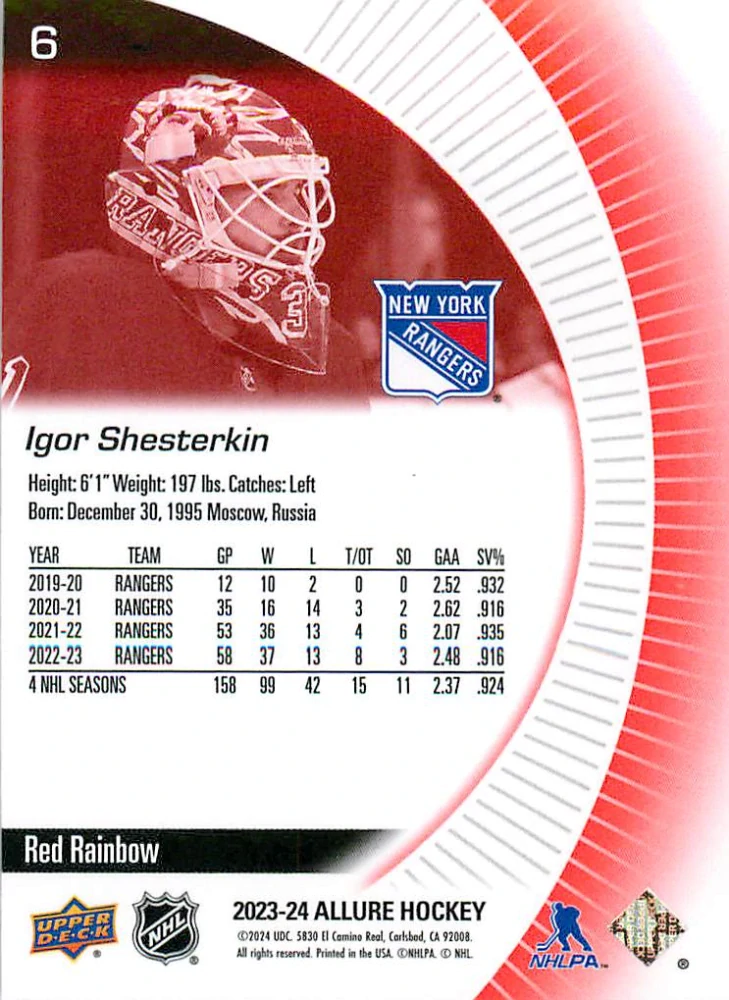 2023-24 UD Allure - Igor Shesterkin - Red Rainbow #6