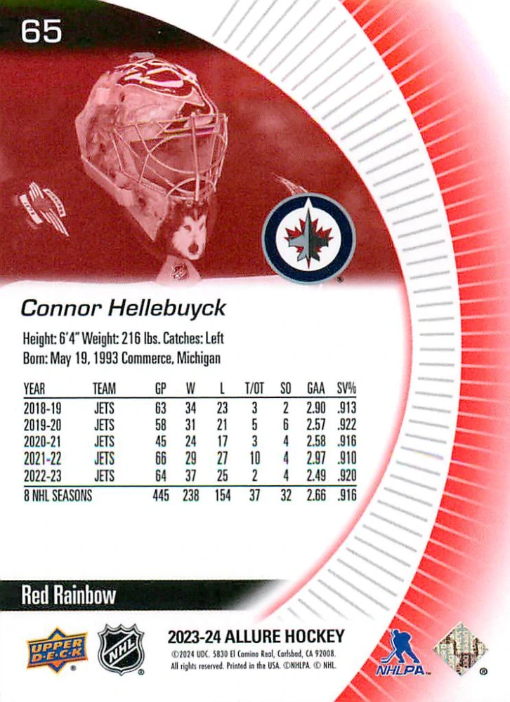 2023-24 UD Allure - Connor Hellebuyck - Red Rainbow #65