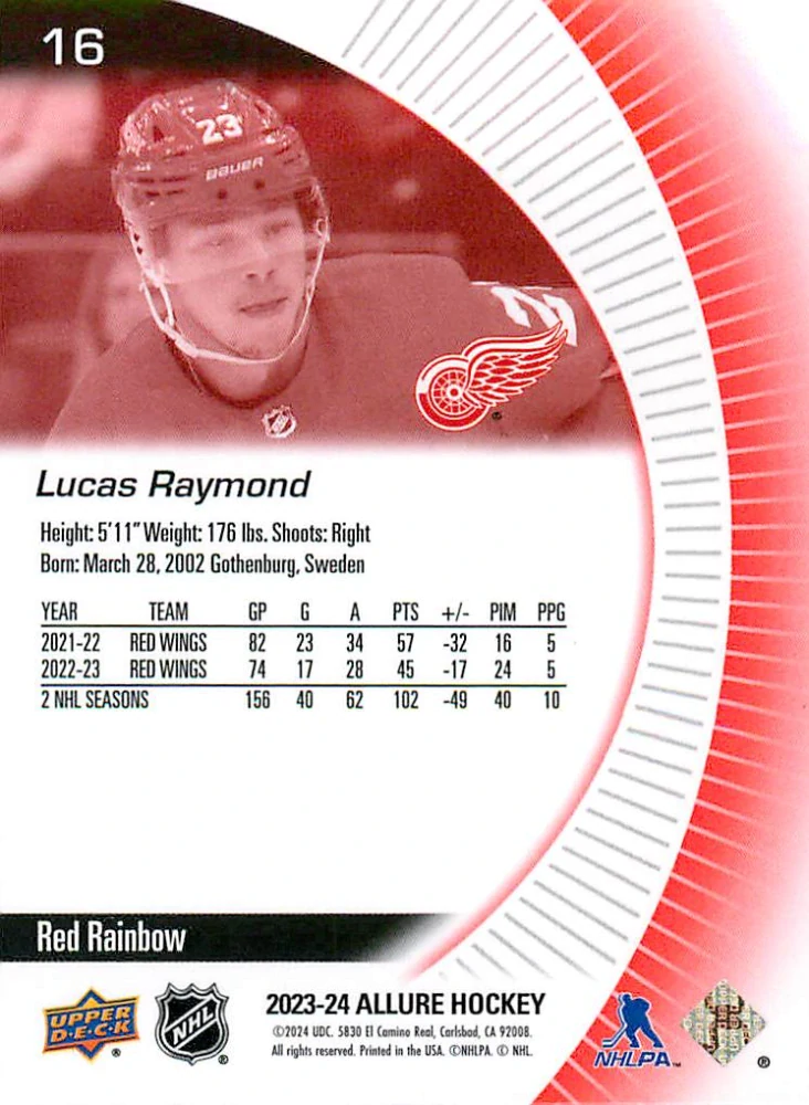 2023-24 UD Allure - Lucas Raymond - Red Rainbow #16