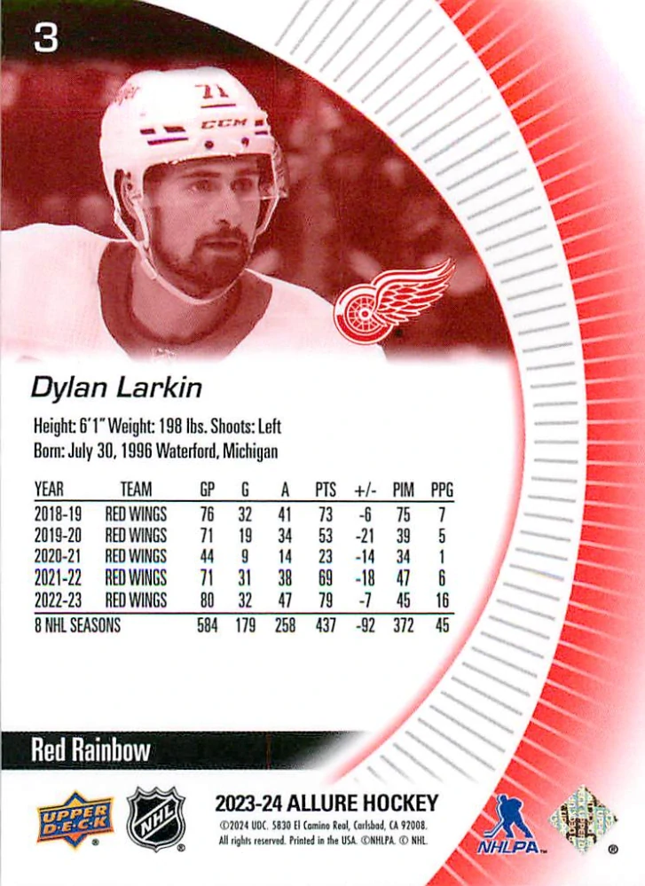 2023-24 UD Allure - Dylan Larkin - Red Rainbow #3
