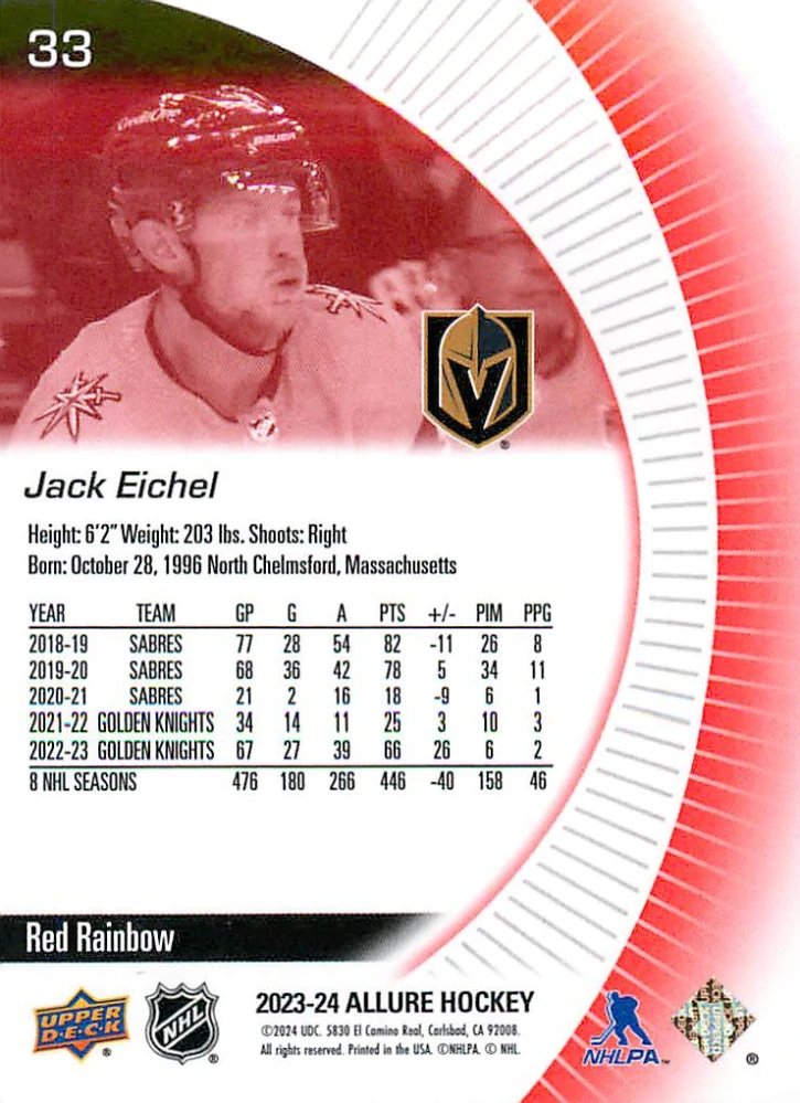 2023-24 UD Allure - Jack Eichel - Red Rainbow #33