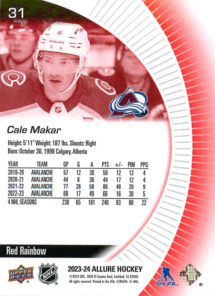 2023-24 UD Allure - Cale Makar - Red Rainbow #31