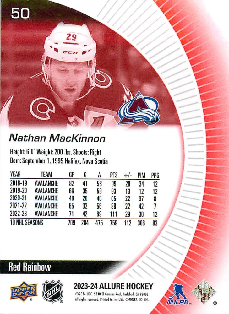 2023-24 UD Allure - Nathan MacKinnon - Red Rainbow #50