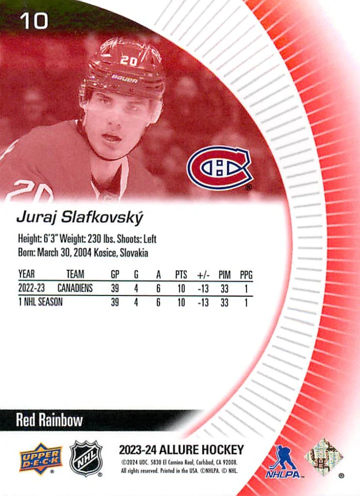 2023-24 UD Allure - Juraj Slafkovský - Red Rainbow #10