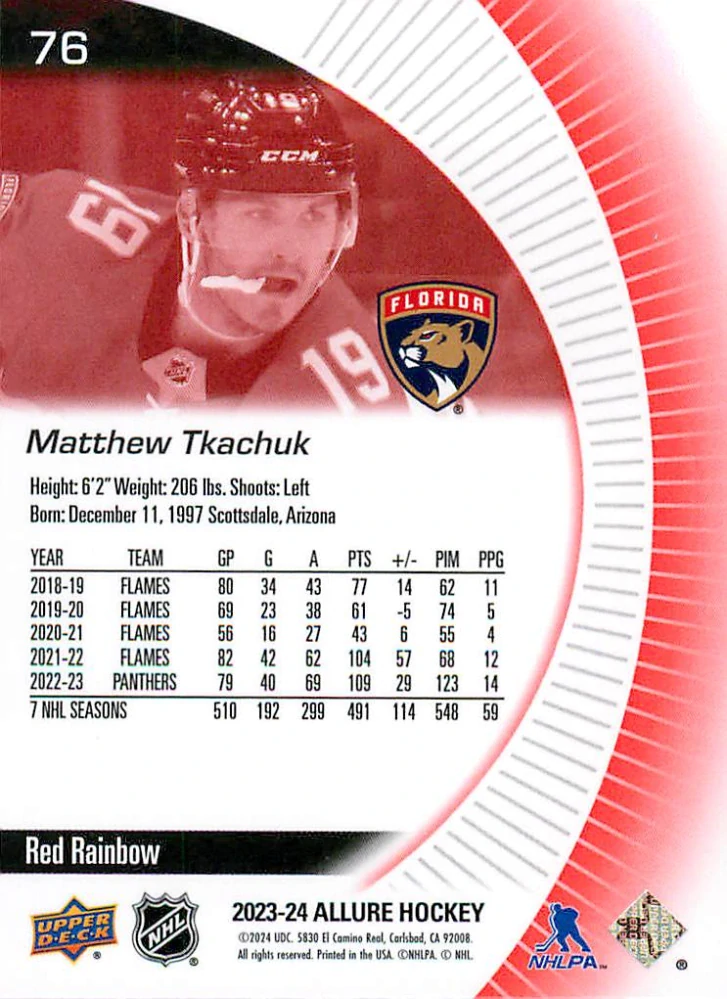 2023-24 UD Allure - Matthew Tkachuk - Red Rainbow #76