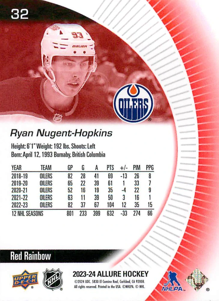 2023-24 UD Allure - Ryan Nugent-Hopkins - Red Rainbow #32