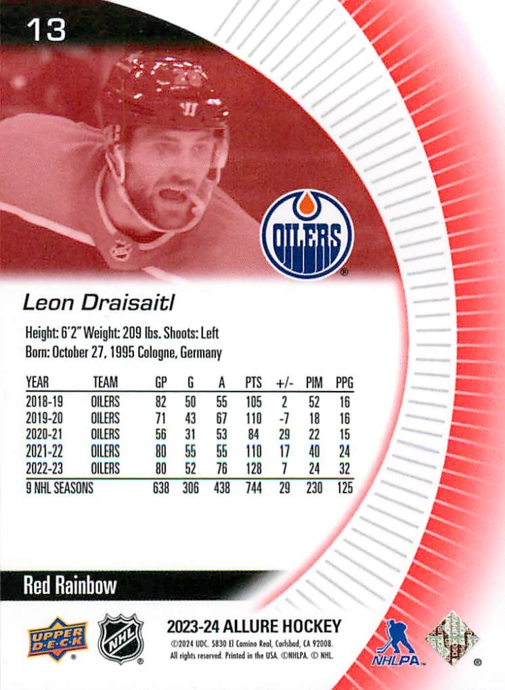 2023-24 UD Allure - Leon Draisaitl - Red Rainbow #13