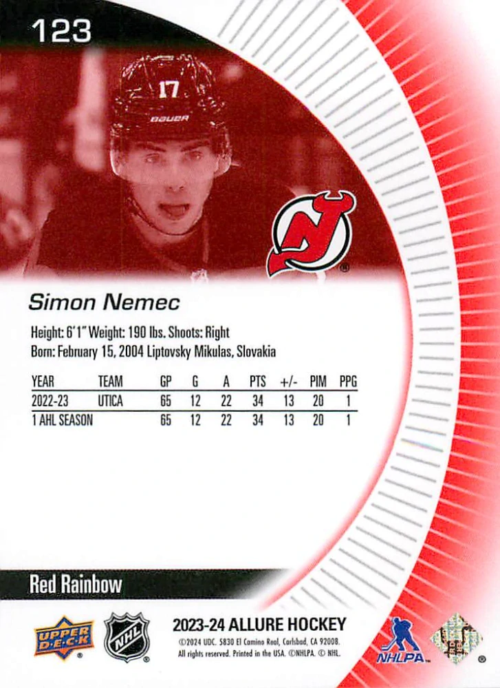 2023-24 UD Allure - Šimon Nemec - Rookie Red Rainbow #123