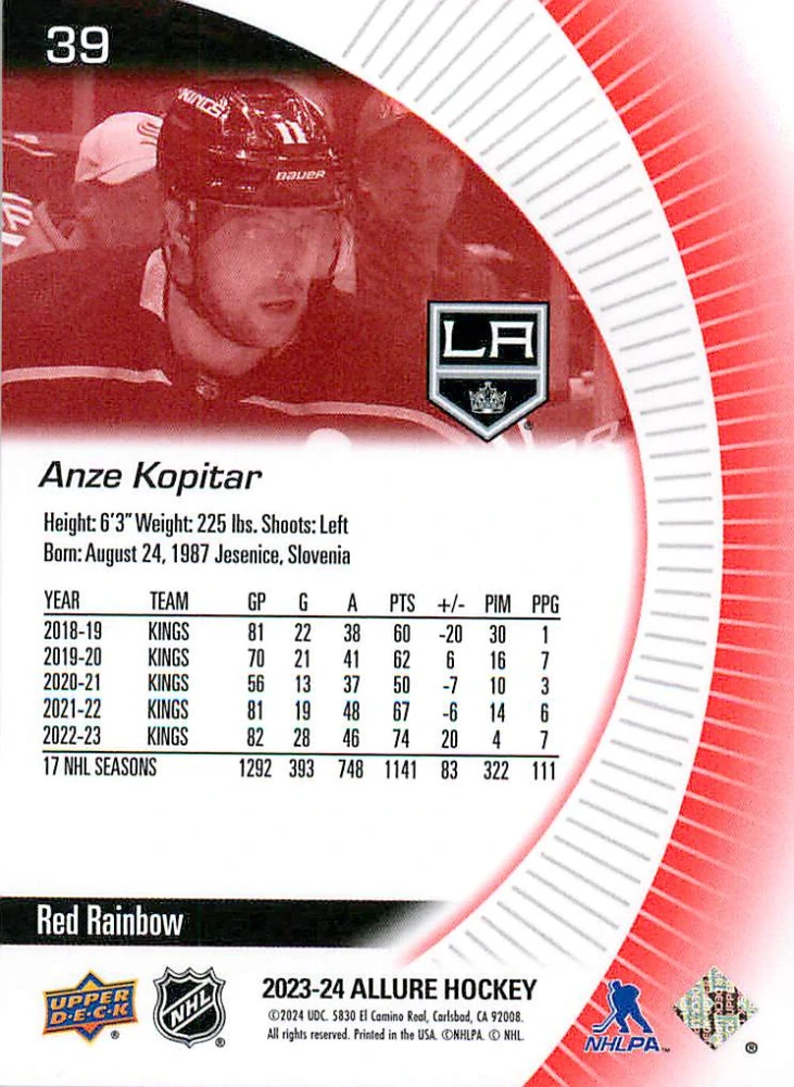 2023-24 UD Allure - Anze Kopitar - Red Rainbow #39