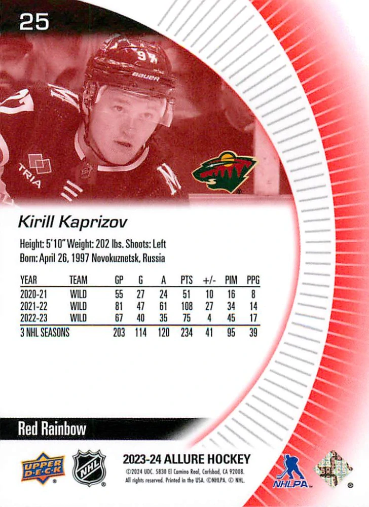 2023-24 UD Allure - Kirill Kaprizov - Red Rainbow #25