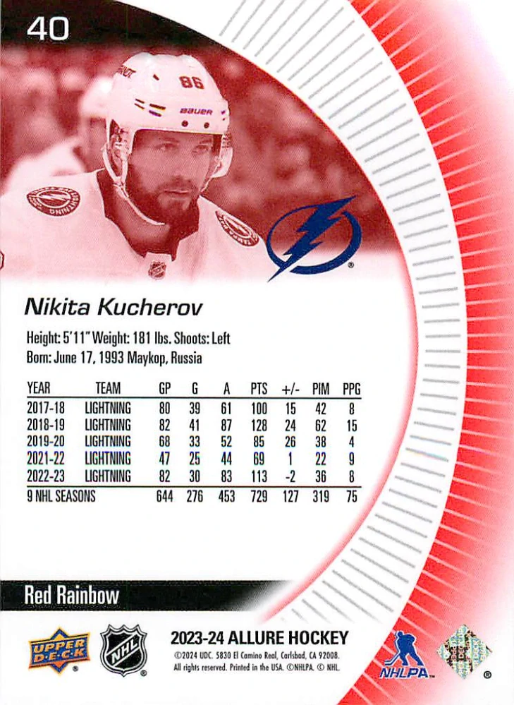 2023-24 UD Allure - Nikita Kucherov - Red Rainbow #40