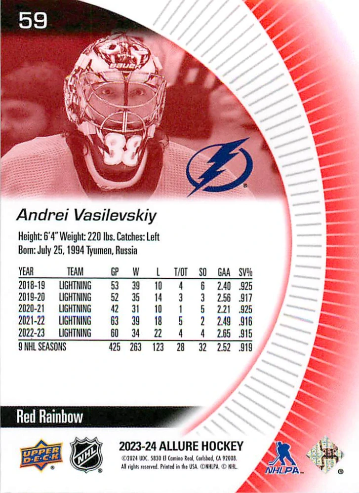 2023-24 UD Allure - Andrei Vasilevskiy - Red Rainbow #59
