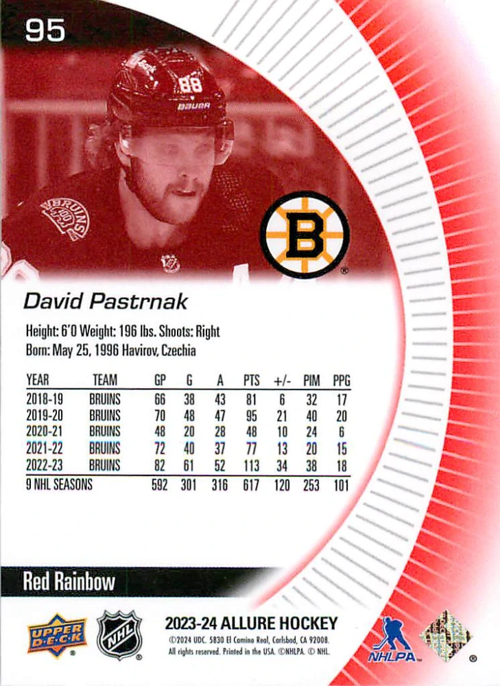 2023-24 UD Allure - David Pastrňák - Red Rainbow #95