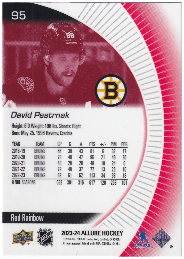 2023-24 UD Allure - David Pastrňák - Red Rainbow #95