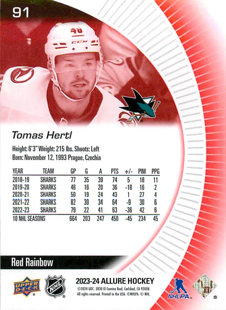 2023-24 UD Allure - Tomáš Hertl - Red Rainbow #91