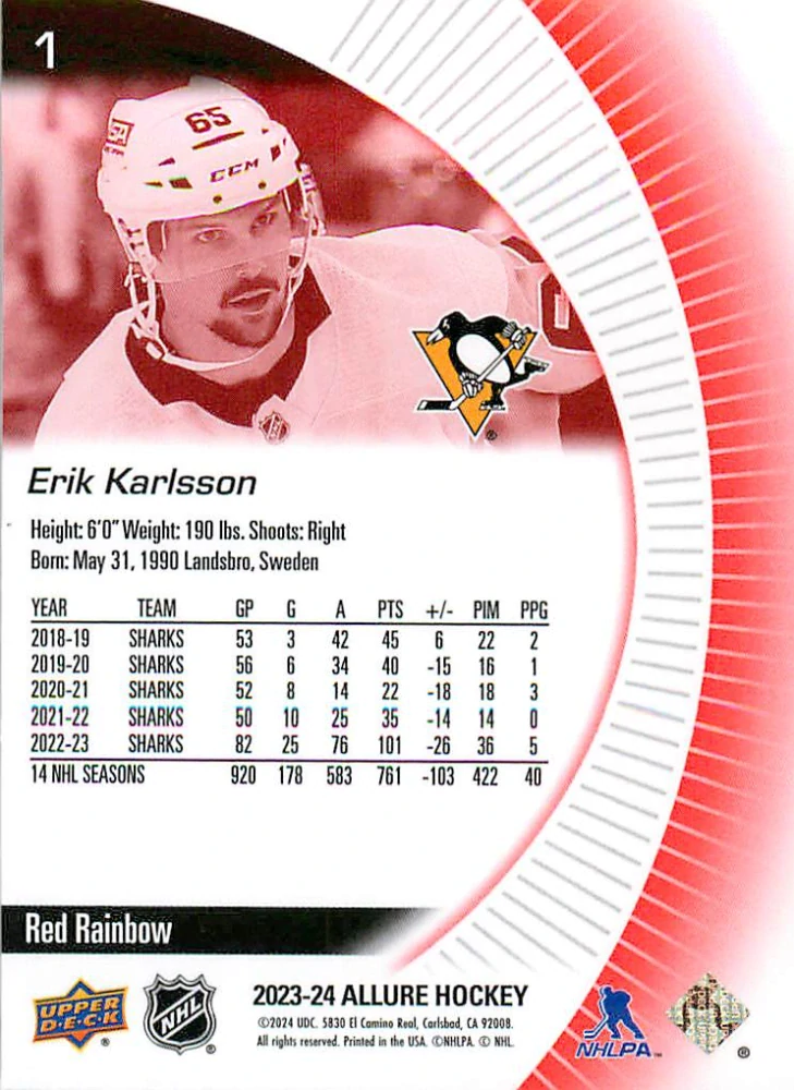 2023-24 UD Allure - Erik Karlsson - Red Rainbow #1