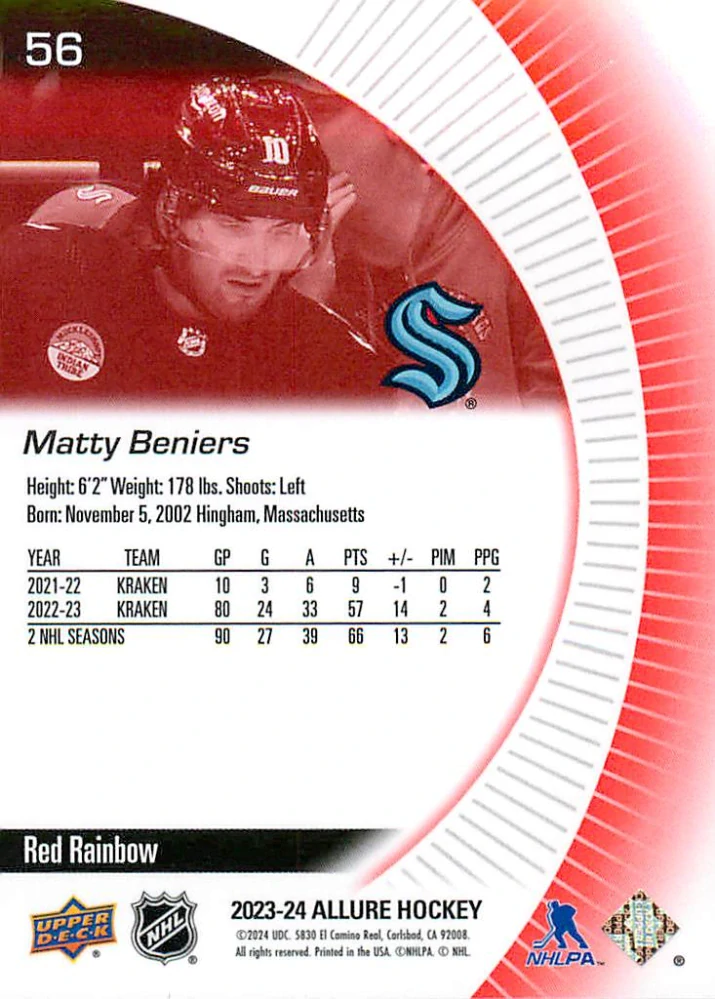 2023-24 UD Allure - Matty Beniers - Red Rainbow #56