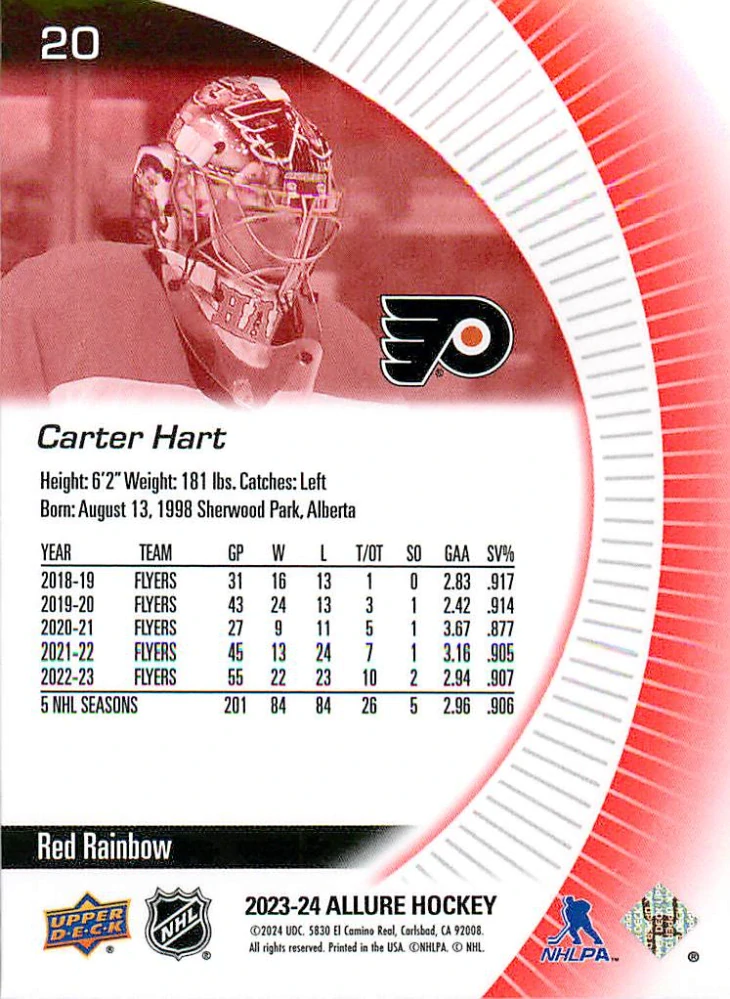 2023-24 UD Allure - Carter Hart - Red Rainbow #20