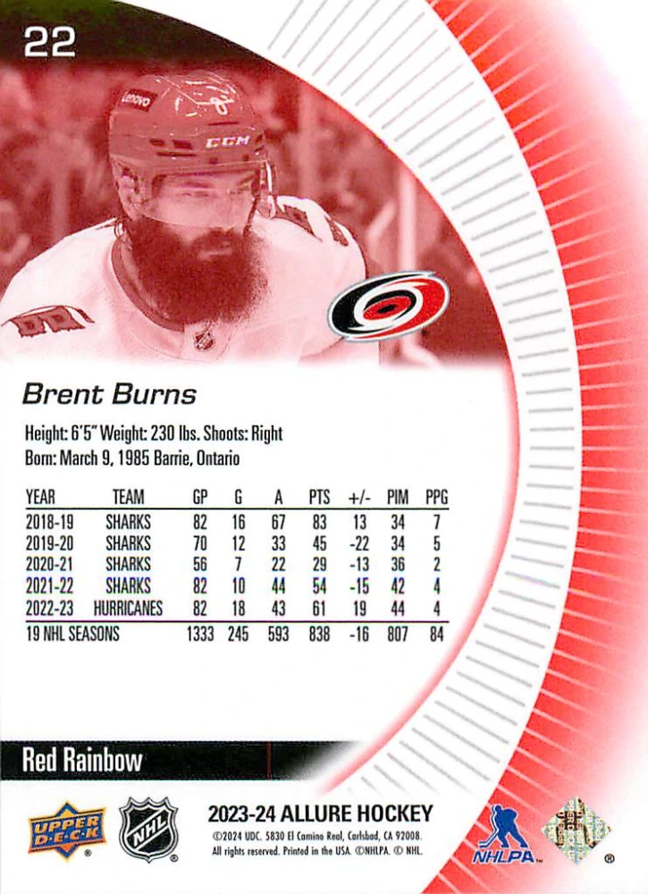 2023-24 UD Allure - Brent Burns - Red Rainbow #22