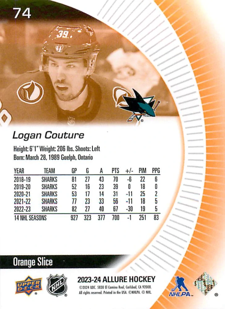 2023-24 UD Allure - Logan Couture - Orange Slice #74