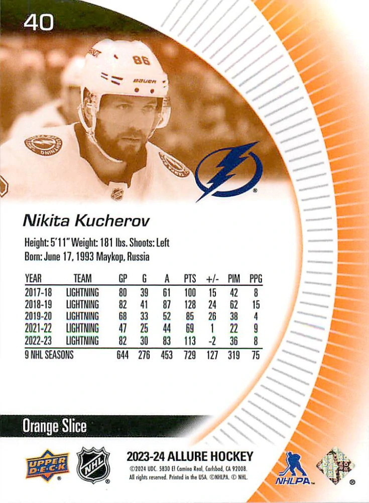 2023-24 UD Allure - Nikita Kucherov - Orange Slice #40