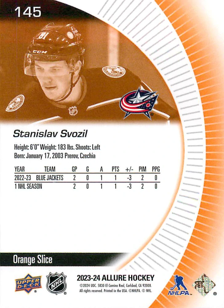 2023-24 UD Allure - Stanislav Svozil - Rookie Orange Slice #145