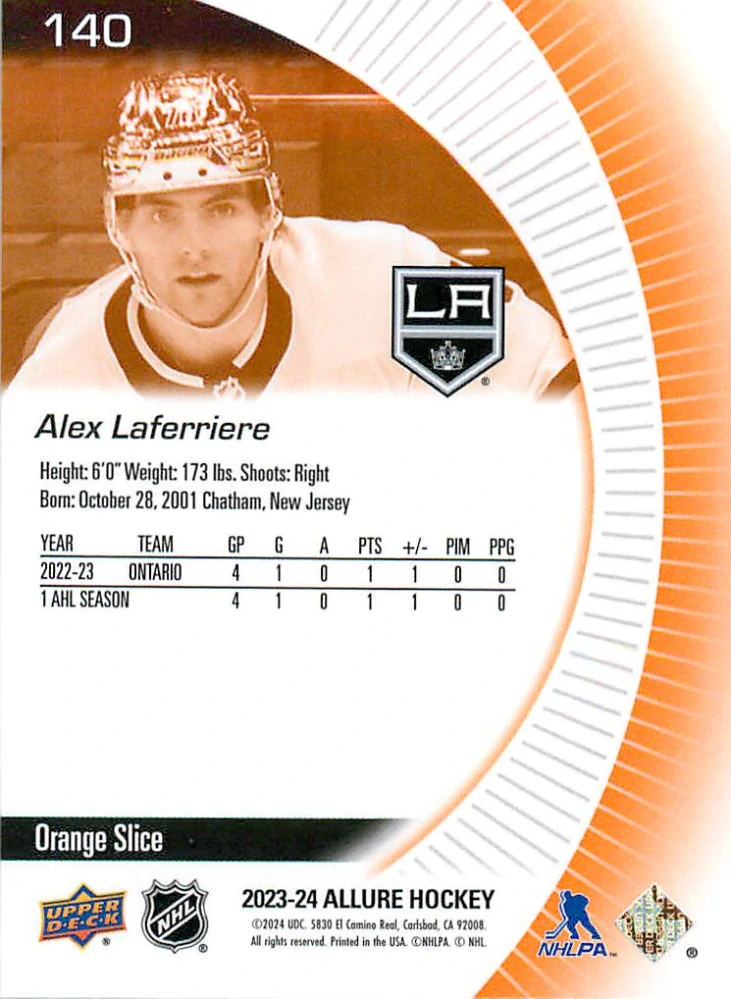2023-24 UD Allure - Alex Laferriere - Rookie Orange Slice #140